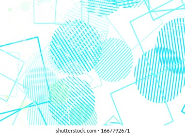Azul claro, Diseño vectorial verde con círculos, líneas, rectángulos. Círculos, líneas, rhombus con gradiente colorido. Plantilla moderna para la página de inicio.