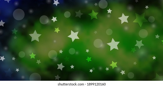Light Blue, Green vector layout with circles, stars. Abstract illustration with colorful shapes of circles, stars. Texture for window blinds, curtains.
