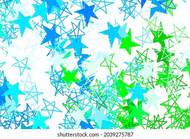 Light Blue, Green vector layout with bright stars. Stars on blurred abstract background with gradient. Smart design for your business advert.