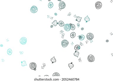 Light Blue, Green vector layout with restaurant food. Colorful decorative design of snacks in doodle style. Doodle design for your business advert of cafes.