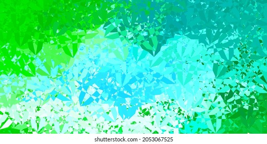 Azul claro, diseño vectorial verde con formas triangulares. Ilustración de material web con triángulos abstractos coloridos. Patrón para promociones.