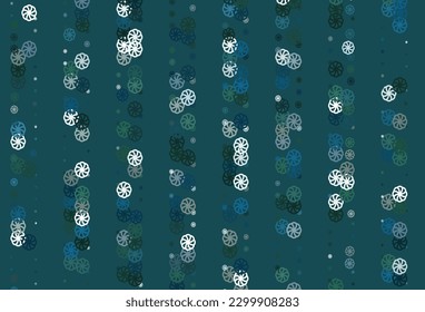 Diseño vectorial verde claro azul con copos de nieve brillantes. Ilustración abstracta brillante con cristales de hielo. El patrón se puede usar para anuncios de año nuevo, folletos.