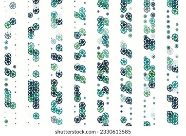 Diseño vectorial verde claro azul con copos de nieve brillantes. Nieve sobre fondo abstracto borroso con gradiente. El patrón puede utilizarse para los folletos de año nuevo.