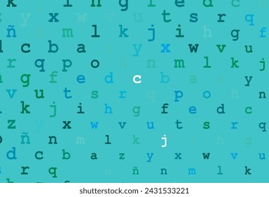 Light blue, green vector layout with latin alphabet. Colored alphabet signs with gradient on white background. The pattern can be used for ad, booklets, leaflets of education.