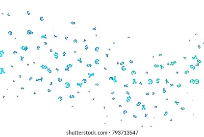 Light Blue, Green vector layout with banking symbols. Illustration with EUR, USD, JPY signs on white template. The pattern can be used for ad, booklets, leaflets of banks.