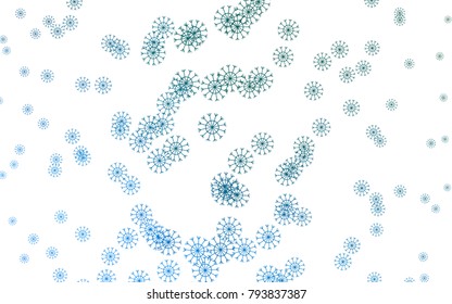 Light Blue, Green vector layout with bright snowflakes. Decorative shining illustration with snow on abstract template. The pattern can be used for year new  websites.