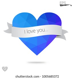 Light Blue, Green vector love background with heart. Paper note. Valentine's greeting polygonal card. Triangular illustration for your business. Stock template for your design.