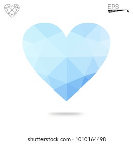 Light Blue, Green vector love background with heart. Paper note. Valentine's greeting polygonal card. Triangular illustration for your business. Stock template for your design.