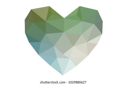 Light Blue, Green vector love background with heart. Paper note. Valentine's greeting polygonal card. Triangular illustration for your business. Stock template for your design.
