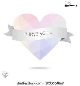 Light Blue, Green vector love background with heart. Paper note. Valentine's greeting polygonal card. Triangular illustration for your business. Stock template for your design.