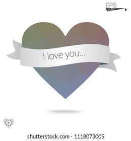 Light Blue, Green vector love background with heart. Paper note. Valentine's greeting polygonal card. Triangular illustration for your business. Stock template for your design.