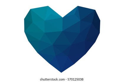 Light Blue, Green vector love background with heart. Paper note. Valentine's greeting polygonal card. Triangular illustration for your business. Stock template for your design.