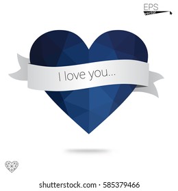 Light Blue, Green vector love background with heart. Paper note. Valentine's greeting polygonal card. Triangular illustration for your business. Stock template for your design.