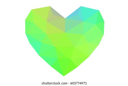 Light Blue, Green vector love background with heart. Paper note. Valentine's greeting polygonal card. Triangular illustration for your business. Stock template for your design.