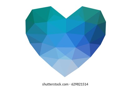 Light Blue, Green vector love background with heart. Paper note. Valentine's greeting polygonal card. Triangular illustration for your business. Stock template for your design.