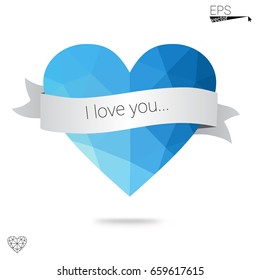 Light Blue, Green vector love background with heart. Paper note. Valentine's greeting polygonal card. Triangular illustration for your business. Stock template for your design.