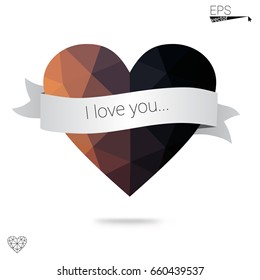 Light Blue, Green vector love background with heart. Paper note. Valentine's greeting polygonal card. Triangular illustration for your business. Stock template for your design.