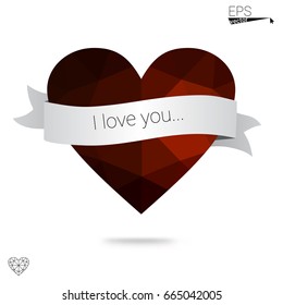 Light Blue, Green vector love background with heart. Paper note. Valentine's greeting polygonal card. Triangular illustration for your business. Stock template for your design.