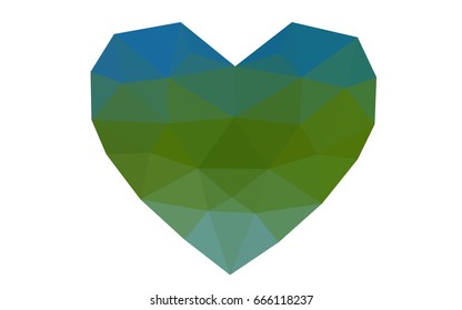 Light Blue, Green vector love background with heart. Paper note. Valentine's greeting polygonal card. Triangular illustration for your business. Stock template for your design.