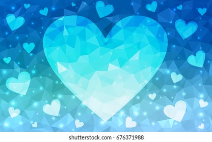 Light Blue, Green vector love background with heart. Paper note. Valentine's greeting polygonal card. Triangular illustration for your business. Stock template for your design.