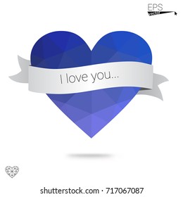 Light Blue, Green vector love background with heart. Paper note. Valentine's greeting polygonal card. Triangular illustration for your business. Stock template for your design.