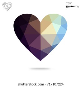 Light Blue, Green vector love background with heart. Paper note. Valentine's greeting polygonal card. Triangular illustration for your business. Stock template for your design.