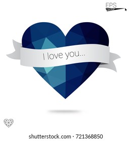 Light Blue, Green vector love background with heart. Paper note. Valentine's greeting polygonal card. Triangular illustration for your business. Stock template for your design.