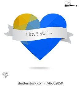 Light Blue, Green vector love background with heart. Paper note. Valentine's greeting polygonal card. Triangular illustration for your business. Stock template for your design.