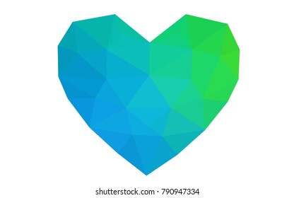 Light Blue, Green vector love background with heart. Paper note. Valentine's greeting polygonal card. Triangular illustration for your business. Stock template for your design.