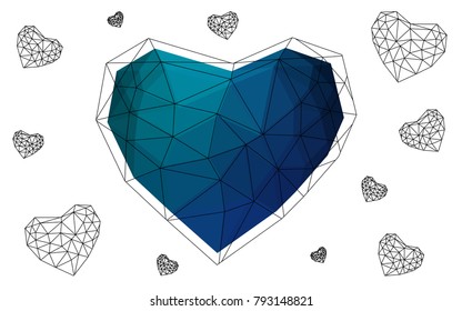 Light Blue, Green vector love background with heart. Paper note. Valentine's greeting polygonal card. Triangular illustration for your business. Stock template for your design.
