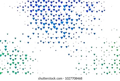 Light Blue, Green vector lovely background with hearts. Valentines greeting card with cute hearts. Abstract pattern for your design, website, ad.