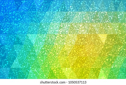 Light Blue, Green vector low poly crystal background with snowflakes. Polygon christmas design pattern . Low poly illustration of New Year celebration.