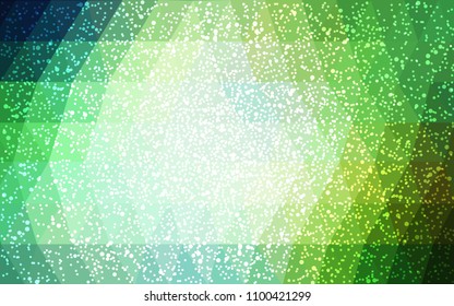 Light Blue, Green vector low poly crystal background with snowflakes. Polygon christmas design pattern . Low poly illustration of New Year celebration.