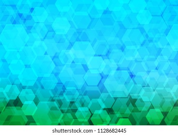 Light Blue, Green vector low poly template. Glitter abstract illustration with an elegant design. hexagonal pattern for your business design.