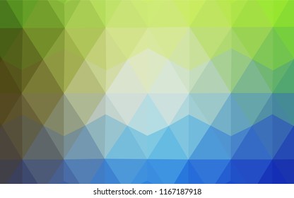 Light Blue, Green vector low poly layout. Triangular geometric sample with gradient.  Triangular pattern for your design.