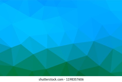 Light Blue, Green vector low poly layout. Triangular geometric sample with gradient.  The textured pattern can be used for background.