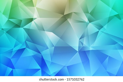 Light Blue, Green vector low poly layout. Triangular geometric sample with gradient.  Triangular pattern for your design.