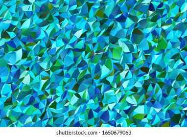 Hellblau, grüne Vektorillustration, Low-Poly-Hintergrund. Dreieckige geometrische Probe mit Farbverlauf. Vorlage für die Hintergründe des Handys.
