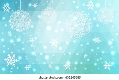Light Blue Green vector low poly crystal background with snowflakes. Polygon christmas design pattern . Low poly illustration of New Year celebration.