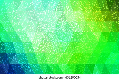 Light Blue, Green vector low poly crystal background with snowflakes. Polygon christmas design pattern . Low poly illustration of New Year celebration.