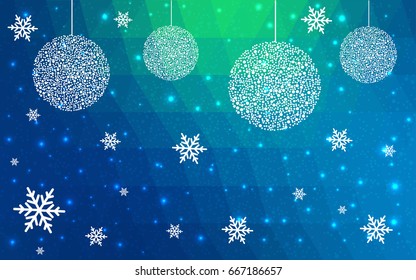 Light Blue Green vector low poly crystal background with snowflakes. Polygon christmas design pattern . Low poly illustration of New Year celebration.