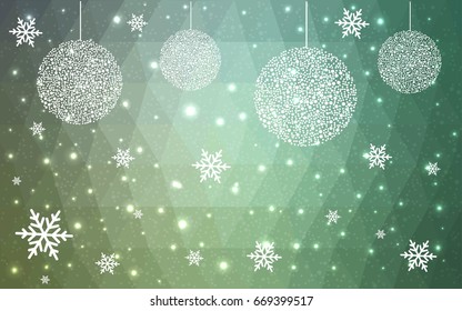 Light Blue Green vector low poly crystal background with snowflakes. Polygon christmas design pattern . Low poly illustration of New Year celebration.