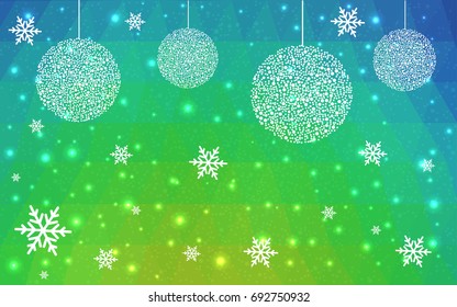 Light Blue Green vector low poly crystal background with snowflakes. Polygon christmas design pattern . Low poly illustration of New Year celebration.