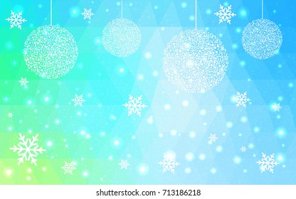 Light Blue Green vector low poly crystal background with snowflakes. Polygon christmas design pattern . Low poly illustration of New Year celebration.