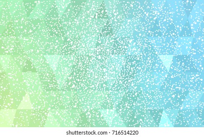Light Blue, Green vector low poly crystal background with snowflakes. Polygon christmas design pattern . Low poly illustration of New Year celebration.