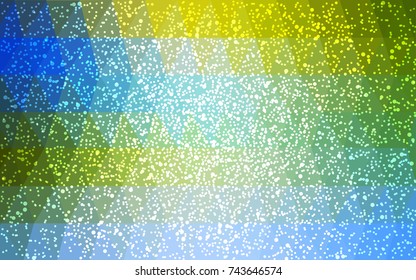 Light Blue, Green vector low poly crystal background with snowflakes. Polygon christmas design pattern . Low poly illustration of New Year celebration.
