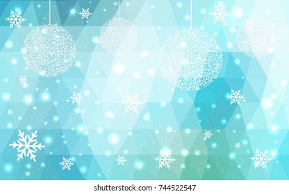 Light Blue Green vector low poly crystal background with snowflakes. Polygon christmas design pattern . Low poly illustration of New Year celebration.