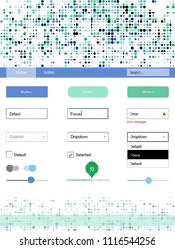 Light Blue, Green vector Material Design Kit with dots. Web ui kit with abstract gradient circles in its header. This template you can use for websites.
