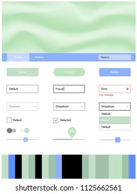 Light Blue, Green vector Material Design Kit with liquid shapes. Creative illustration in halftone marble style with gradient. This template you can use for websites.