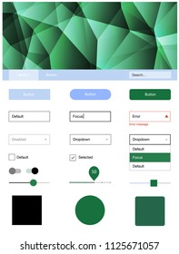 Light Blue, Green vector Material Design Kit with lines. Web ui kit with abstract gradient triangles in its header. This sample is for your landing page.